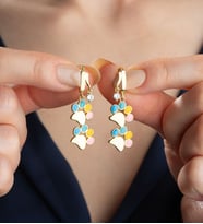925 Ayar Gümüş Çift Patili Sallantılı Küpe (Gold)