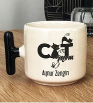 Kişiye Özel Cat Mom Hediye T Kupa Bardak Kedi Annesi -5- (Siyah)