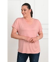 Kadın V Yaka Büyük Beden T-shirt 1486-23 (Pudra)