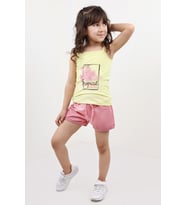 Toontoy Kız Bebek Baskılı Şortlu Takım (Sarı)