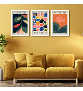 3'lü Ahşap Lamine Çerçeveli Mdf Tablo Renkli Art Poster (Beyaz)
