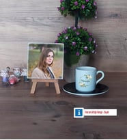 Doğum Günü Hediyesi Fotoğraflı Dekoratif Taş, Ahşap Altlıklı Türk Kahvesi Fincanı Hediye (Model 7)
