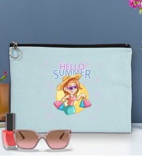 BK Gİft Yaz Temalı-2 Astarlı Portföy Çanta 30x21cm(12 Renk Seçeneği), Baskılı El Çantası, Organizer Çanta (Açık Mavi)