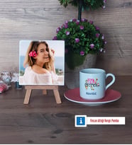 Fizik Öğretmeni Fotoğraflı Dekoratif Taş, Ahşap Altlıklı Türk Kahvesi Fincanı Hediye (Model 6)