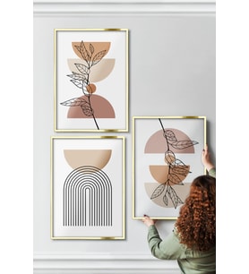 Çerçeveli Tablo Modern Sanatsal  Dekorasyon Ev Dekoru Üçlü Çerçeve Abstract ÖZC-448 (Altın)