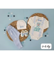 FURYA KIDS 0-6 Ay Erkek Bebek Dişim Çıktı Hediyesi, Erkek Bebek Kıyafeti 4'lü Set Pamuklu (Açık Mavi)