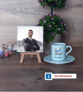 Rehber Öğretmen Fotoğraflı Dekoratif Taş, Ahşap Altlıklı Türk Kahvesi Fincanı Hediye Öğretmenler Günü Hediyesi (Model 2)