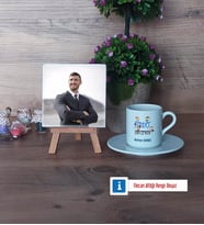Rehber Öğretmen Fotoğraflı Dekoratif Taş, Ahşap Altlıklı Türk Kahvesi Fincanı Hediye Öğretmenler Günü Hediyesi (Model 2)