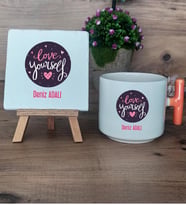 Love Your Self Hediye Seti Kupa Bardak T Kulplu ve Dekoratif Taş Arkadaşa Hediye, Anneye Hediye (Model 7)