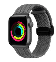 Sneezy Apple Watch 42-44-45-49mm İle Uyumlu FiberLink Manyetik Tokalı Kumaş Örgü Kordon (Koyu Gri)