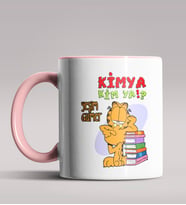Kişiye Özel Garfield Kimya Öğretmeni Tasarımlı Siyah Renk Kupa  (Pembe)