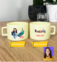 Kişiye Özel Karikatürlü Psikolog Hediye Pastel Fincan Kadın Psikologa Tıp Bayramı Hediyesi (Sarı)