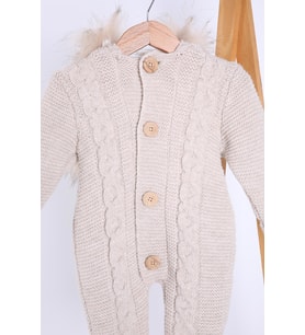 Babyhola %100 Kalın Triko İçi Velsoft Tulum Kız Erkek Bebek Çocuk Kapüşonlu Kışlık Dış Tulum 5713 (Bej)