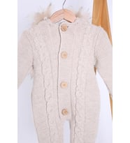 Babyhola %100 Kalın Triko İçi Velsoft Tulum Kız Erkek Bebek Çocuk Kapüşonlu Kışlık Dış Tulum 5713 (Bej)