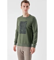 Slimfit Bisiklet Yaka Önü Baskılı 2 İplik Erkek Sweatshirt (Yeşil)