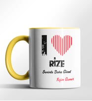 Kişiye Özel Rize Seninle Daha Güzel Tema Siyah Renk Kupa (Sarı)