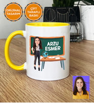 Kişiye Özel Karikatürlü Sınıf Öğretmeni Hediye Kupa Bardak Kadın Sınıf Öğretmenine Öğretmenler Günü Hediyesi (Sarı)