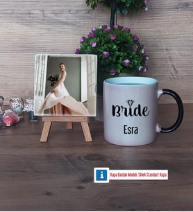 Bride Fotoğraflı Dekoratif Taş, Kupa Bardak Beyaz Hediye (Model 9)