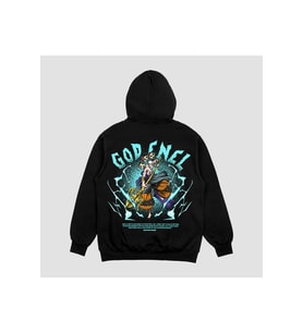 Unisex Gri Eneru Baskılı Hoodie Oversize Kapşonlu Sweatshirt (Siyah)
