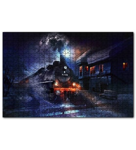 Cakapuzzle Gece ve Buharlı Tren  Puzzle Yapboz MDF (Ahşap) (500 Parça)