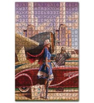 Cakapuzzle Eski Uçak Araba ve Mavi Elbiseli Kadın Puzzle Yapboz MDF (Ahşap) (1000 Parça)