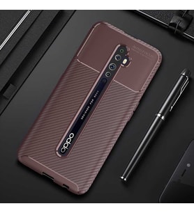 Oppo Reno 2 Kılıf Karbon Silikon Case (KAHVE)