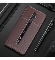 Oppo Reno 2 Kılıf Karbon Silikon Case (KAHVE)