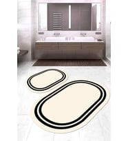 Dijital Baskılı Kaymaz Taban Yıkanabilir Oval 2'li Klozet Takımı Banyo Paspası NOKZ-SD-529 (Krem)