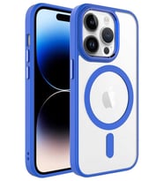 Apple iPhone 14 Pro Max Kılıf Renkli Kenar Şeffaf Kamera Çevresi Metal Magsafe TPU Silikon (Mavi)