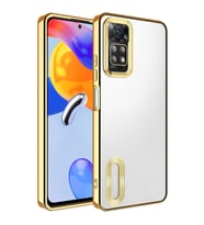 Xiaomi Redmi Note 12 Pro 4G Kılıf Logo Yeri Açık Kamera Lens Korumalı Renkli Kenarlı Şeffaf Silikon (Gold)