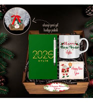 eJOYA Yeni Yıla Özel Defter Ve Kalem & Kupa & Ahşap Hediye Sepeti 114415 (Yeşil)