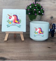 Kişiye Özel Unicorn Hediye Seti Kupa Bardak T Kulplu ve Dekoratif Taş Arkadaşa Sevgiliye Hediye  (Model 2)
