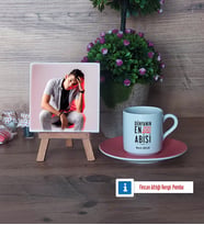 Abiye Hediye Fotoğraflı Dekoratif Taş, Ahşap Altlıklı Türk Kahvesi Fincanı Hediye (Model 6)