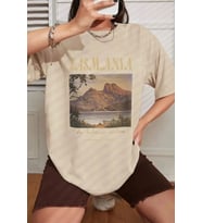 Unisex Tasmania Baskılı T-shirt (Bej)