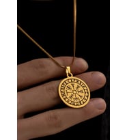 Viking Pusulası - Erkek Kolye - Viking Pusulası Model Erkek Çelik Kolye - 316 L Paslanmaz Çelik (Gold)