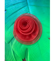 SATEN TÜLLÜ KABARTMA ÇİÇEK GİYİM DİKİŞ ABİYE AKSESUARI 14 CM (Kırmızı)