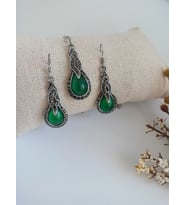 MARGAZİT TAŞLI KOLYE KÜPE SET (Yeşil)