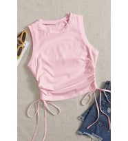 Merry See Yanları Büzgülü Kolsuz Bluz Crop Top Atlet (Pembe)
