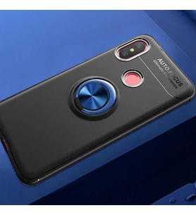 Xiaomi Mi A2 Lite Kılıf Yüzüklü Magnetli Ravel Case (Siyah-Mavi)