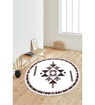 Dijital Baskılı Kaymaz Taban Yıkanabilir Yuvarlak Salon Halısı Koridor Halısı Paspas NDY-SD-1058 (Beyaz)
