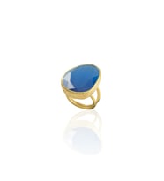 Kadir Jewellery 22 Ayar Altın Kaplama Kadın Fosil Taşlı Yüzük (Koyu Mavi)