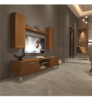 Decoraktiv Eko 5D Mdf Dvd Krom Ayaklı Tv Ünitesi Tv Sehpası - Beyaz - Pera (Ceviz)