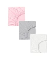 3 Adet 40x80 cm Anne Yanı Lastikli Penye Kumaş Bebek Çarşafı (Pembe-Grı)