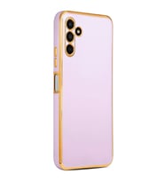 Samsung Galaxy A04S Kılıf Kenarları Gold Kamera Korumalı Renkli Pastel Silikon Siyah BARK (Lila)