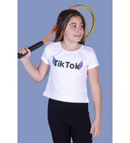 Toontoy Kız Çocuk Ön Arka TikTok Baskılı Tişört (Beyaz)