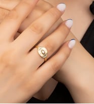 925 Ayar Gümüş Ayarlanabilir Şans Taşlı Yüzük (Gold)