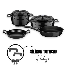 Lava Döküm 4x Trendy Serisi 7 Parça Tencere & Tava Seti (Siyah)