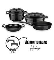 Lava Döküm 4x Trendy Serisi 7 Parça Tencere & Tava Seti (Siyah)