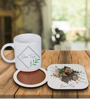 Kişiye Özel Tasarım Kupa Bardak Ve Fotoğraflı Ahşap Bardak Altlığı 99137 (Turkuaz)