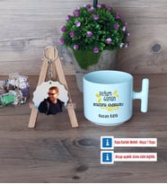 Doğum Günü Hediyesi Kupa Bardak Beyaz ve Fotoğraflı Ahşap Anahtarlık Hediye (Model 12)